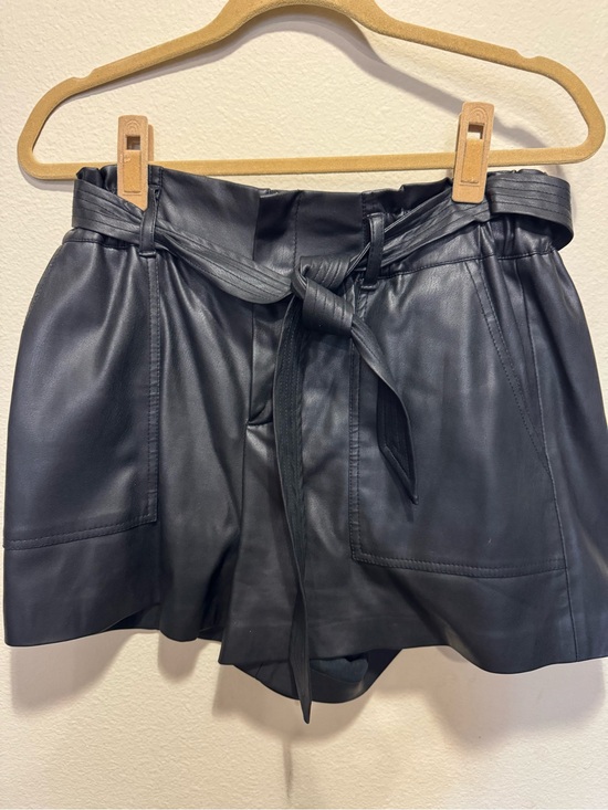 Blank NYC Pants - Blank NYC Black High-Waist Faux Leather Paperbag Shorts with Tie